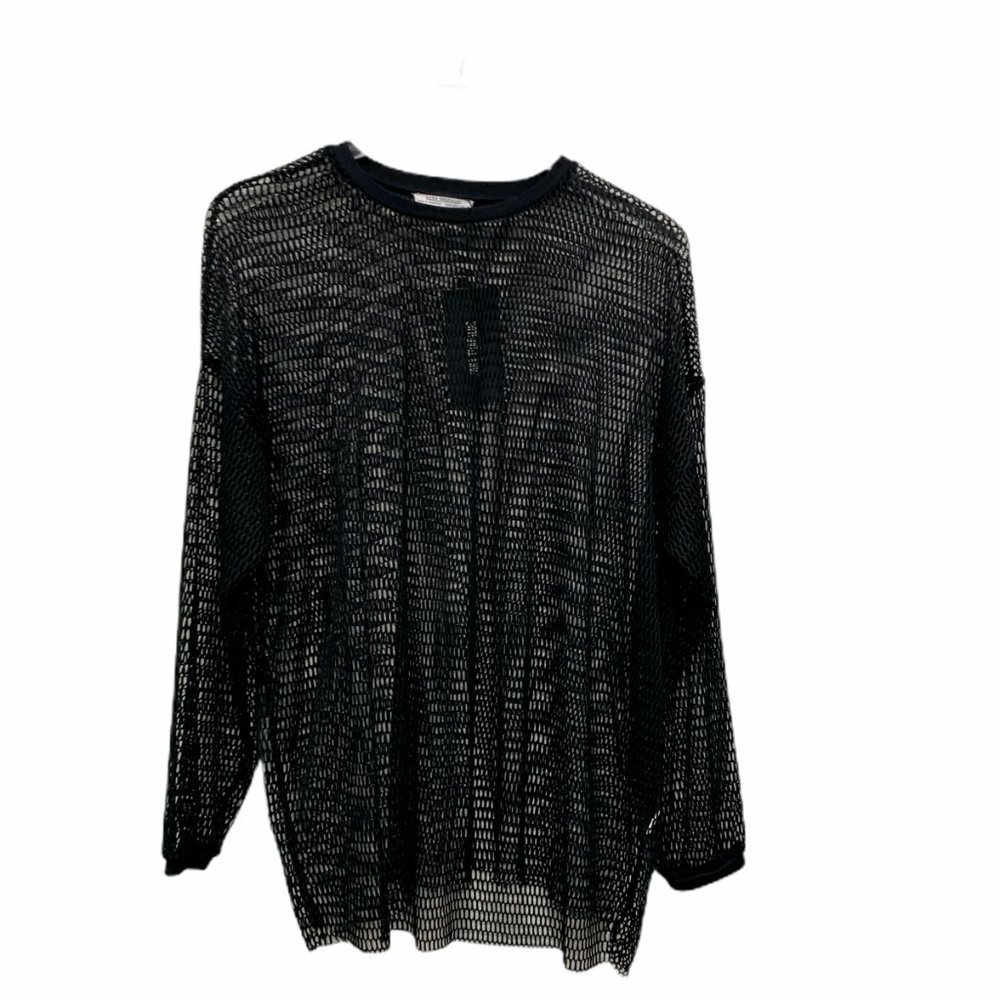 ZARA Fishnet Pullover Top L Long Sleeves Black